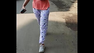 Indian girl bouncing boobs on road